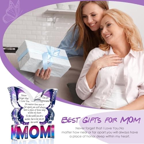 Mom Birthday Gifts from Daughter Son, I Love You Mom Gift for Mother New Bonus Step Moms Mama, Gifts for Moms Unique, Best Mom Ever Gift Ideas, Butterfly Acrylic Decorative Signs Plaques