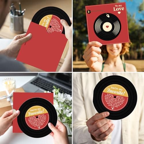 Retro Anniversary Card for Him or Her, Romantic Gift for Husband Wife, Boyfriend or Girlfriend, Love Notes for Couple, Vinyl Record Birthday Card, Valentines Day Gifts For Men and Women