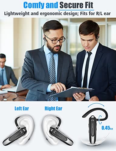 Link Dream Bluetooth Earpiece Wireless CVC8.0 Headset for Cell Phone Dual Mic Noise Canceling Earpiece Phone with Mute Key 20H Talk 180 Days Standby for iPhone Android Home Office Driving (1 Pack)