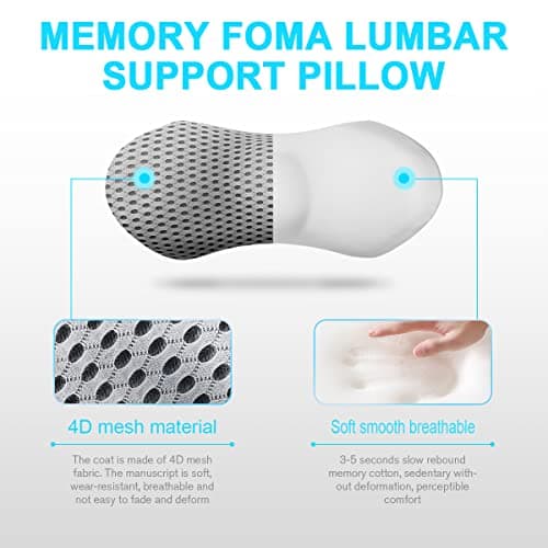 Lumbar Support Pillow for Office Chair, Memory Foam Lumbar Pillow for Lower Back Pain Relief (Grey)