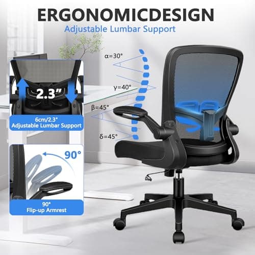 KLASIKA Desk Chairs with Wheels, Ergonomic Mesh Office Chair Adjustable Height and Swivel Lumbar Support Home Office Chair with Flip Up Armrests (8PK)