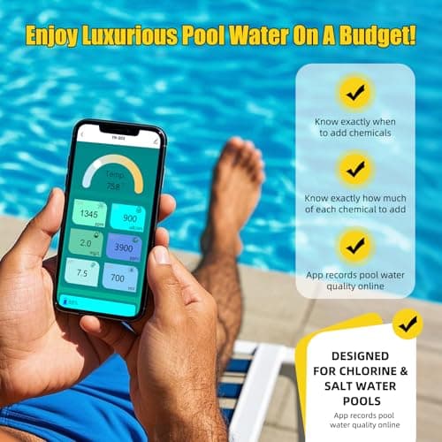 Smart Pool Monitor with Gateway, Profession Salt Water Pool Testing kit for Swimming Pool, 7 in 1 Chlorine Salinity ORP Monitor for Aquarium Sodium Chloride Swimming Pools Hot Tub Spas