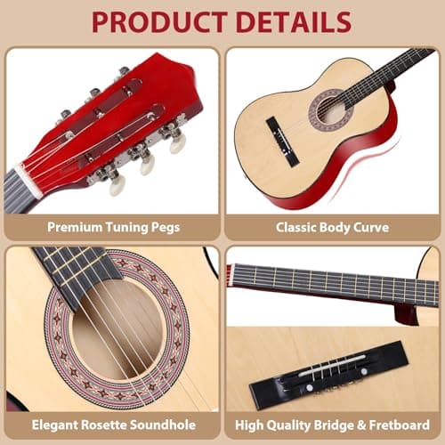 38 Inch Beginner Acoustic Guitar, 6-String Guitar Starter Kit for Starters with Gig Bag, Strings, Strap, Pitch Pipe and Pick, Natural