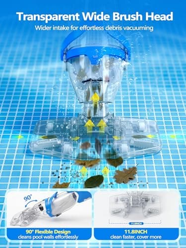 LanOcean 2026 Newly Cordless Pool Vacuum for Inground Pool, Flow Adjustable, Transparent Brush Head–Visible Cleaning, 19 GPM Powerful Suction Handheld Pool Vacuum for Above Ground Pool, 70Mins Runtime