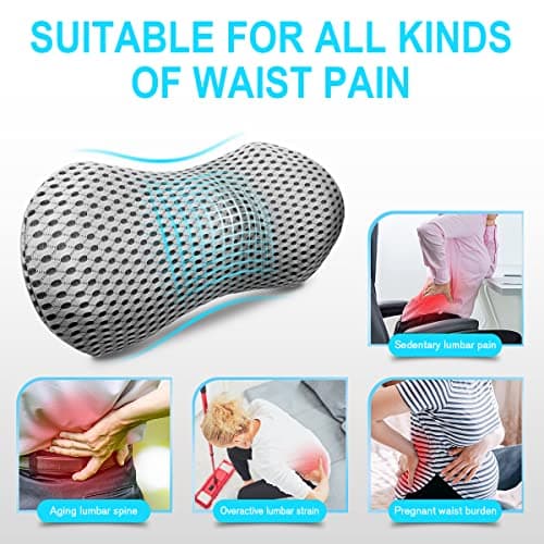 Lumbar Support Pillow for Office Chair, Memory Foam Lumbar Pillow for Lower Back Pain Relief (Grey)