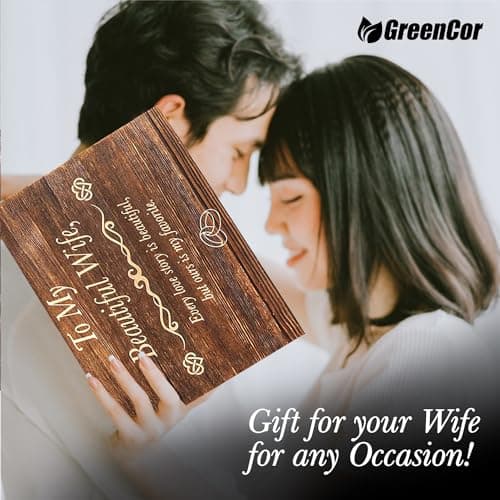 Anniversary for Wife Engraved Wooden Gift Set 'To My Beautiful Wife' Includes Crystal Engraved Heart 24K Gold Dipped Rose for Birthday Gifts