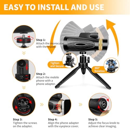Monocular Telescope 80x100 HD Monoculars for Adults with Tripod & Phone Adapter, Monoculars for Bird Watching Stargazing Camping Hiking Hunting Wildlife Travel-Black
