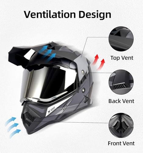 Orthrus Dual Sport Adventure Motorcycle Helmet DOT Certified for Adults, UV Protected Dual Visor & Intercom Slot, ATV UTV Dirt Bike Snowmobile Off Road Helmets