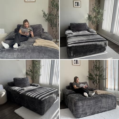 YITAHOME 67"L x 48"W Chaise Lounge Chair Indoor, Oversized Corduroy Upholstered Boneless Sofa Bed, Deep-Seat Sleeper Couch, Reading Chair, Cloud Sofa Couch for Living Room, No Assembly Required, Grey