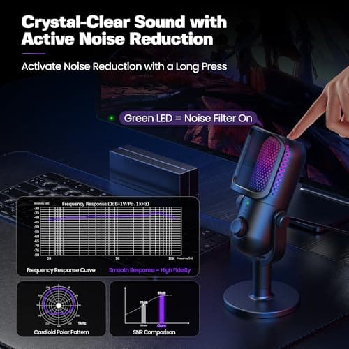 USB Microphone for PC Gaming: Condenser Microphone RGB for Gamer with Stand Mic - Recording Mic for Computer&Laptop with Qiuck Mute - Desk Podcast Mic for Podcast & Singing & Streaming & Youtube Black