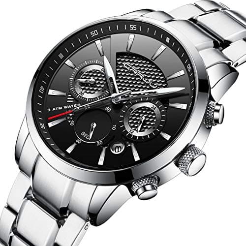 CRRJU Men's Business Casual Chronograph Quartz Waterproof Wristwatch Black Leather Strap