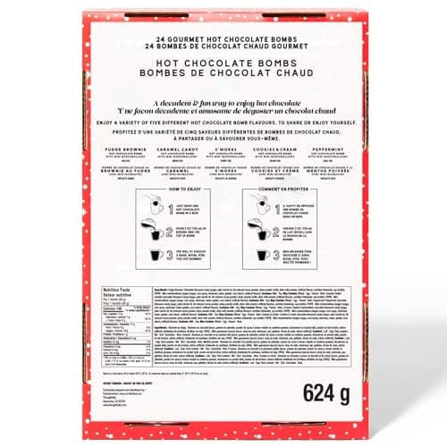 Bombombs, Hot Chocolate Bomb Gift Set, 5 Flavors in Colorful Wrappers; Fudge Brownie, Caramel Candy, S'Mores, Cookies & Cream, & Peppermint, Set of 24