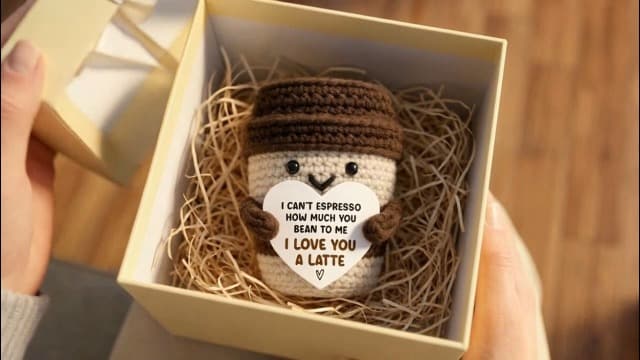 Birthday Decor Gifts for Boyfriend Husband Wife Wedding Anniversary Coffee Lover Couple Crochet Coffee Mug Decor I Love You Anniversary Women Men Her Him Gifts for Girlfriend Sweetest Day Christmas B0FX3RS85V
