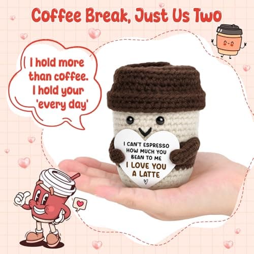 Birthday Decor Gifts for Boyfriend Husband Wife Wedding Anniversary Coffee Lover Couple Crochet Coffee Mug Decor I Love You Anniversary Women Men Her Him Gifts for Girlfriend Sweetest Day Christmas B0FX3RS85V