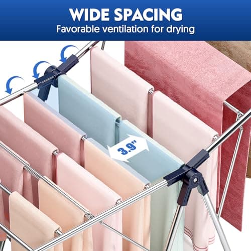 APEXCHASER Clothes Drying Rack, Stainless Steel Drying Rack Clothing with Height-Adjustable, Foldable Gullwings Laundry Drying Rack, Indoor Outdoor Use, No Assembly