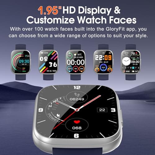 Puqo Puqo Smart Watches for Men Women, 1.95" HD Touchscreen Fitness Tracker with Bluetooth Calls, IP68 Waterproof, 120+ Sport Modes, 7-Day Battery, 24/7 Heart Rate & Sleep Monitor for Android iOS (Blue)