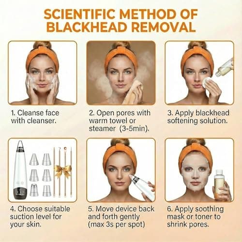 2026 Pore Vacuum, USB Rechargeable Blackhead Remover Vacuum,3 Levels Adjustable Pore Vacuum Blackhead Remover, with 6 Suction Power Probe,4 Golden Needle face Vacuum Pore Cleanser Kit-White