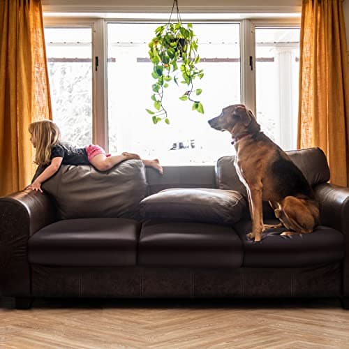 Fuloon Faux Leather Couch Cushion Slipcover, Waterproof Stretch Covers for Sofa, RV Chair Seat Cover, Individual Loveseat Couch Cushion Replacement, PU Leather Sofa Slipcovers(3 Pack, Brown)