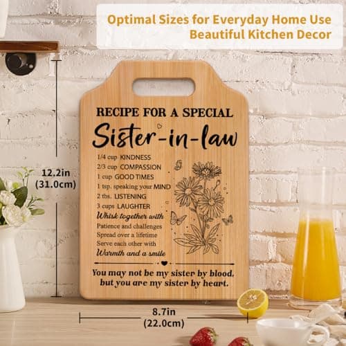 Gifts for Sister in Law, Sister In Law Birthday Gifts, Unique Recipe Cutting Board for Sister in Laws, Mothers Day, Christmas, Housewarming Gifts for Sister in Law Adult