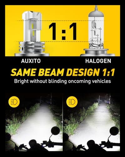 AUXITO H4 Light Bulb Hi/Low for Motorcycle, 400% Brighter, 9003 Bulb 6000K Cool White H4 Fog Light Fanless, Plug and Play, Pack of 1