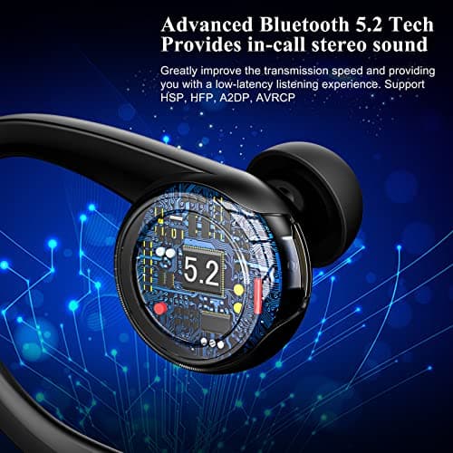 Bluetooth 5.2 Headset, Single Ear Earpiece Earphone with Mic, Hook, Noise Cancelling Headset for Business, Trucker, Driver, Wireless Bone Conduction Headphone with Ear Caps (S/M/L) for iPhone Android