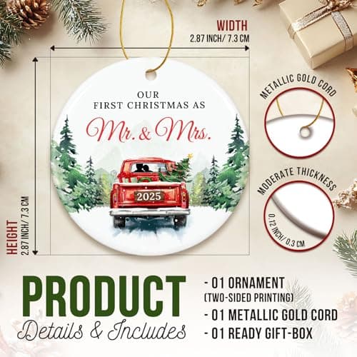 ZAGKOO First Christmas Married Ornament 2025 - Wedding Gifts for Couples 2025 - Mr and Mrs Gifts - Wedding Gift - Bridal Shower Gift for Married Newlywed Couples Bride Him Her - 1st Christmas Keepsake