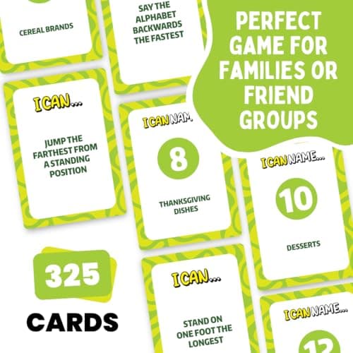 I Can Name... | Fast-Paced Family Party Game of Bidding & Brainpower | Hilarious Card Game Night, Party Game for Teens, and Adults, for Groups and Gatherings | 325 Fun Challenge Cards