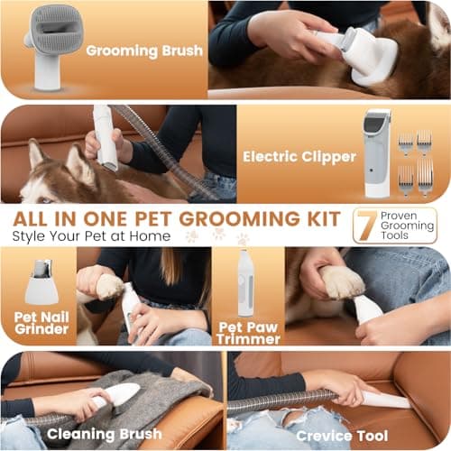 Dog Grooming Vacuum and Kit, Clipper Nail Trimmer Grinder, 2.5L Dust Cup 7 Grooming Tools 11000Pa Pet Vacuum for Shedding Grooming, Dog Hair Vacuum, Home Cleaning, PG50 Plus
