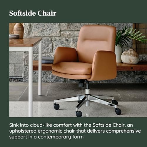 Branch Softside Mid Century Modern Office Chair, Vegan Leather - Removable Arms & Mid Back Design with Luxury Cloud-Like Comfort - Adjustable Height - Integrated Lumbar Support - Limestone
