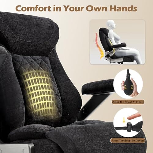 Fabric 700lbs Big and Tall Office Chair, Ergonomic Heavy Duty Executive Cloth Office Chair with 5D Flip Arms & Adjustable Lumbar Support & Dual Rubber Wheel, Large Thick Padded Extra Wide Seat, Black