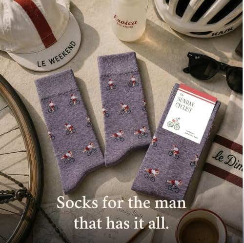 1 x Pair, Size 8-13, Purple, Premium Cotton Blend - Cycling Gift for Dad, Boyfriend & Bike Enthusiasts - The Athletic Gent The Sunday Cyclist Socks - Funny Cycling Socks - Fun Cycle Gift for Men B0H4HRDMP5