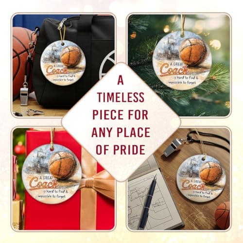 Basketball Coach Appreciation Gifts 2025 - Basketball Coach Christmas Ornament, Ceramic Sports Ornaments for Christmas Tree, Thank You Gifts for Mentor from Basketballs Athletes Team