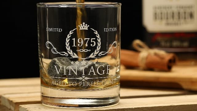 40th Birthday Gifts for Men Whiskey Glass Set - 40th Birthday Decorations, Party Supplies - 40 Year Anniversary, Bday Gifts Ideas for Him, Dad, Husband, Friends - Wood Box & Whiskey Stones & Coaster