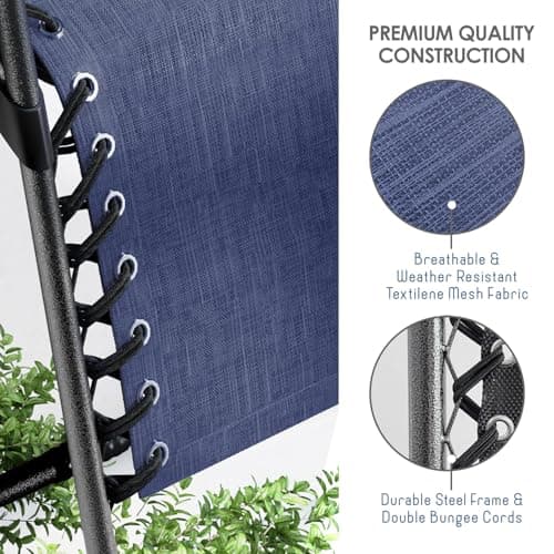 Nestl Zero Gravity Chairs, Portable Patio Lounge Chair Outdoor with Pillows & Cup Holder Trays, Adjustable Steel Mesh Reclining Camping Chair, Folding Patio Lawn Chair for Deck, Beach, Yard - Blue