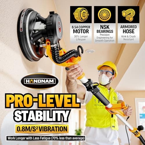 Electric Drywall Sander, 950W Drywall Power Sander with Vacuum Dust Collector, Variable Speed 800-2100RPM, LED Light, Dustless Wall Sander for Drywall, Popcorn Ceiling, Corner etc