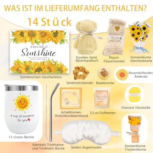 Birthday Gifts for Women, Sunflower Self-Care Package, Sending Sunshine Get Well Gifts for Women, Her, Sister, Mom, Best Friends, Unique Relaxation Spa Basket Perfect for Valentine's Mother's Day