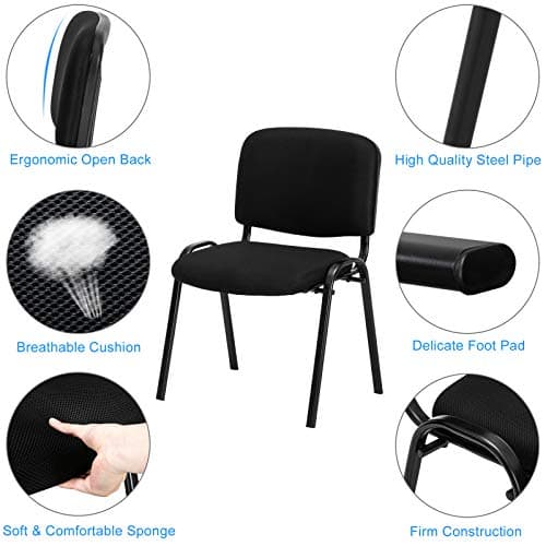 VINGLI Waiting Room Chairs - 5-Pack Black Mesh Church & Conference Room Chairs, Armless Stackable Office Guest & Reception Chairs for Meeting Room & Office Lobby