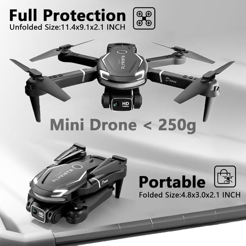 FLYVISTA Cool Mini Drone with Camera for Kids Adults Beginners, 1080P FPV Camera Remote Control Drone for Kids with 2 Batteries, One-Click Take Off/Landing, Altitude Hold, Headless Mode, 360° Flips, 3-Gear Speeds , Emergency Stop, Toys Gifts for Adults Beginner and Kids