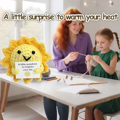 Emotional Support Sunshine with Inspiring Affirmation Card, Thoughtful Stress Relief Present, Cute Birthday Gift for Coworker Handmade Positive Energy Crochet Sun Gift for Women & Men Office Desk Decor B0FMWRB7JH