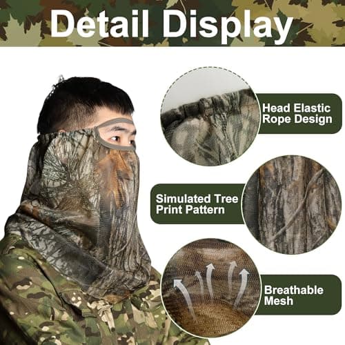 Watayo 2 Pcs Camo Hunting Face Mask, Hunting Head Net Camouflage Balaclava, Adjustable Hunting Breathable Mesh Mask for Men