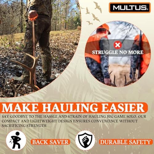 MULTUS Deer Drag Rope & Strap - Heavy Duty Deer Puller for Hunting - Unique Gifts for Hunters, Dad, Men Who Have Everything - Hunting Essentials & Accessories