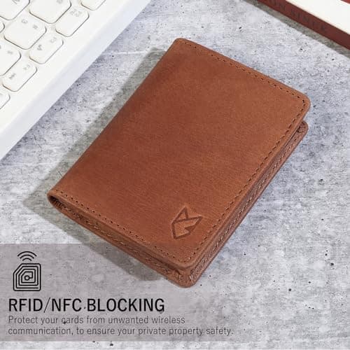 FOXHACKLE Leather Credit Card Holder For Men and Women,Small RFID Blocking Bifold Wallet (Hunter Tan)