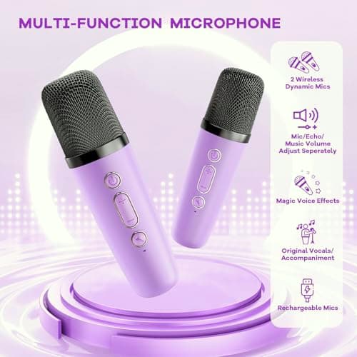 Mini Karaoke Machine with 2 Wireless Microphones, TOP Kids Gifts for Girls Ages 3, 4, 5, 6, 7, 8, 9, 10, 11, 12 +Years Old, 4-12th Christmas Birthday Toy Gift for Girls Boys Party (Purple)