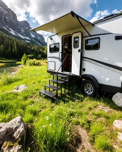 RV Steps with Handrail｜4 Step Hot Tub Spa Steps｜Update 3.0 Outdoor RV Stairs with Anti-Slip Pedals｜RV Ladders for Travel Trailers｜Heavy Duty Camper Steps for Camper, Porch, Spa