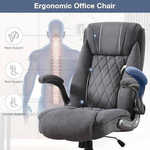 Big and Tall Fabric Office Chair 400lbs High Back Executive Computer Desk Chair with Flip Up Armrest, Breathable Fabric Adjustable Height Ergonomic Home Office Heavy Duty