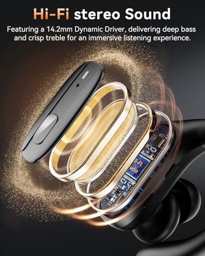 LEEMC Wireless Earbuds, Bluetooth Headphones 5.4, Ear Buds with Hooks for Sports, 80Hr Playtime Earphones, LED Display, IPX7 Waterproof Headset for Workout Running, Black