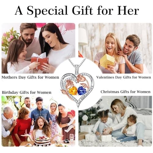 925 Sterling Silver, Gift Box Packaging, Anniversary Birthday Gifts for Wife Mom Daughter Iefil Birthstone Necklace for Women - Rose Heart Necklace B0CJV8W2XC