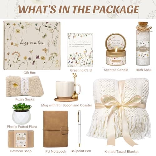 Birthday Gifts for Women, Get Well Soon Self Care Package Box, Sending Hug Baskets Thinking of You Inspirational Gift for New Mom Best Friend Birthday (Ivory)