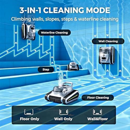 Cordless Robotic Pool Cleaner - Automatic Pool Vacuum Robot for Inground&Above Ground Pools, Wall&Waterline Climbing, Smart Navigation, 180mins Runtime, APP Control, Dual Filtration, Powerful Suction