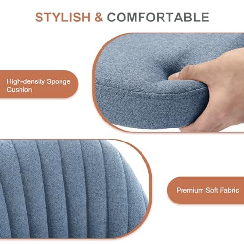 DUMOS Office Chair, Comfy Desk Chair Rolling Vanity Swivel Task Chairs with Wheels, Wide Seating Armless Height Adjustable Computer Chairs for Home,Bedroom,Student,Adults, Blue